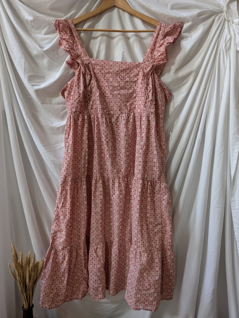 Beach Lunch Lounge: Salmon Color Printed Ruffle Strap Sundress